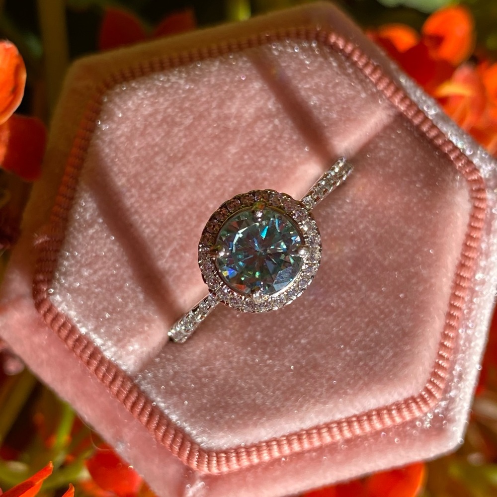 Blue Moissanite diamond engagement wedding ring